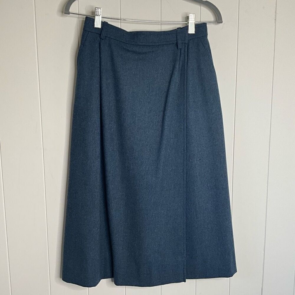 Saint Laurent Womens Size 38 Rive Gauche Wool Wrap Skirt Blue Pockets Lined